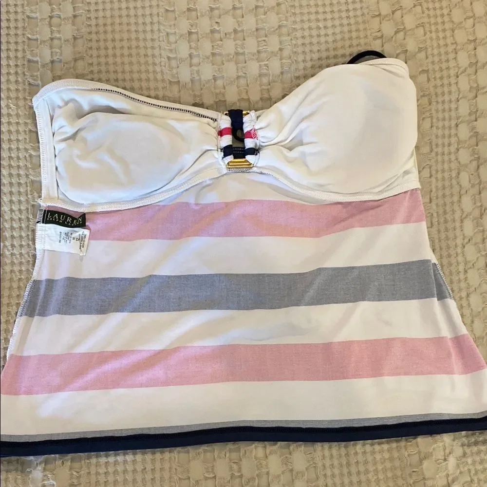 Ralph Lauren Bikini Swimsuit Womens 12 Halter Striped Pink Blue Beach Pool‎